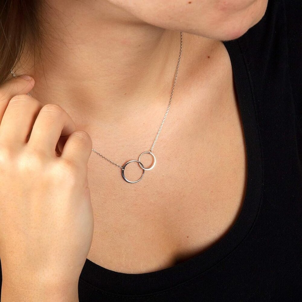 Mother Daughter Necklace Sterling Silver Two Interlocking Circles Gifts for Wome - Picture 2 of 7